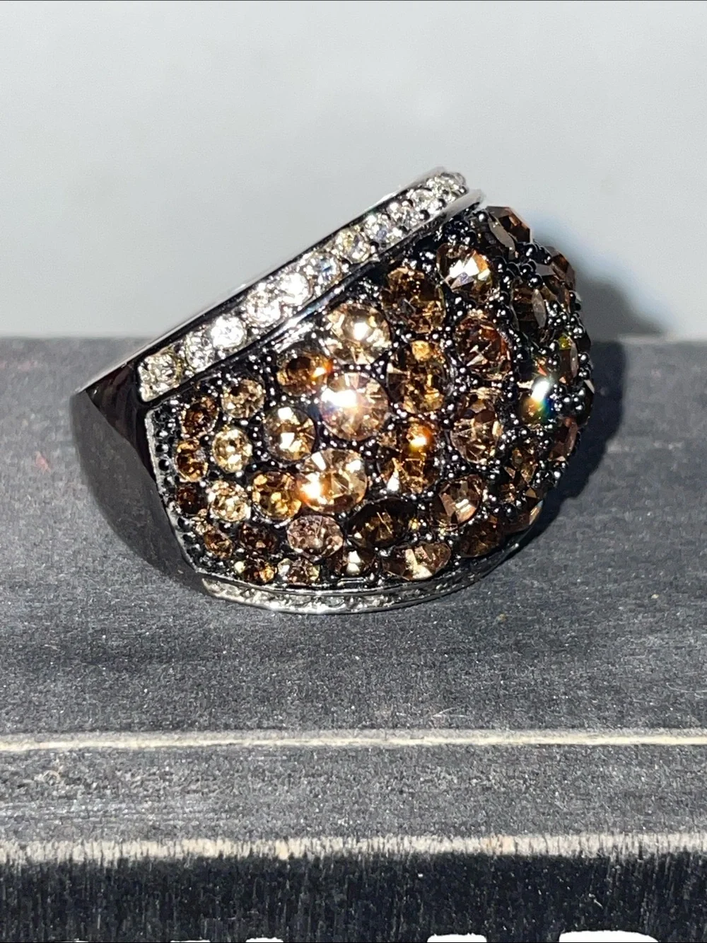 Park Lane Bronze Crystal Dome Ring with Pavé Accents